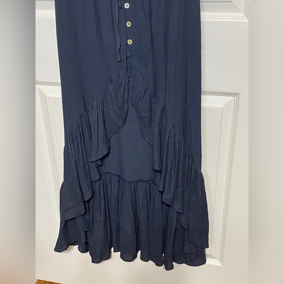Magnolia Boutique Off The Shoulder Button Down High Low Maxi Dress, Navy, Small - Picture 6 of 9